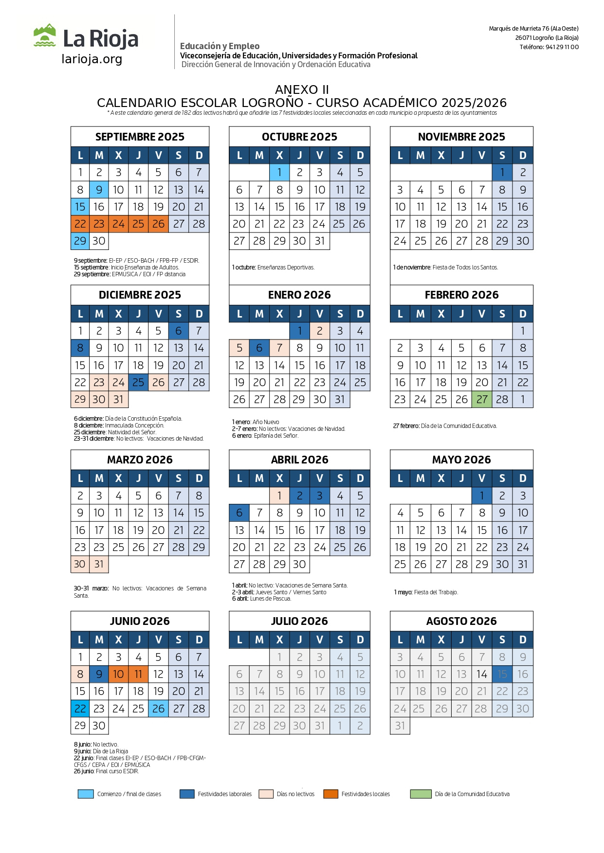 Calendario Académico 2025 - 2026 - I.e.s. La Laboral (Lardero · La | Calendario Laboral 2026 La Rioja