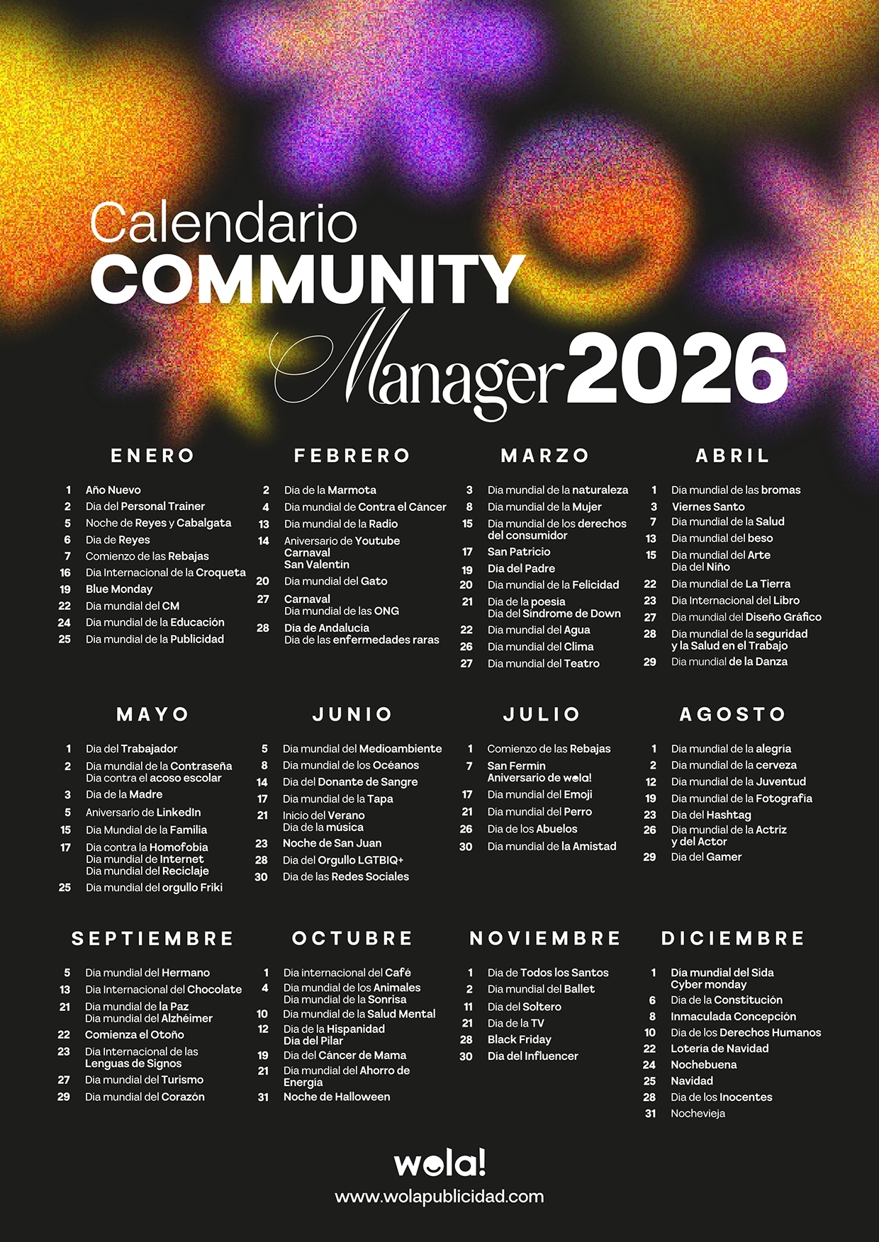 Calendario Community Manager 2026 - Agencia Wola! | Calendario Community Manager 2026