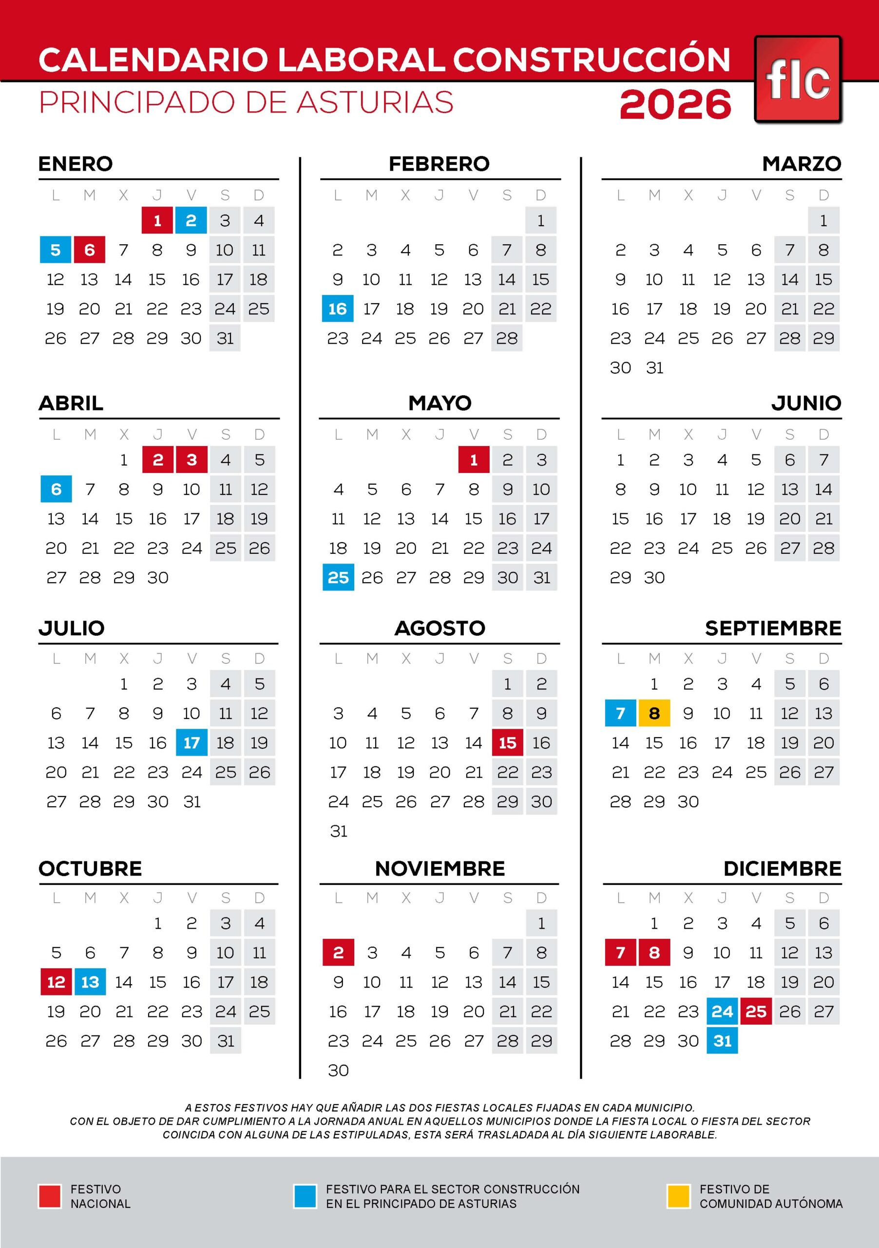 Calendario Construcción En Asturias 2026 - Zoom Proyectos Y Obras | Calendario Laboral 2026 Oviedo