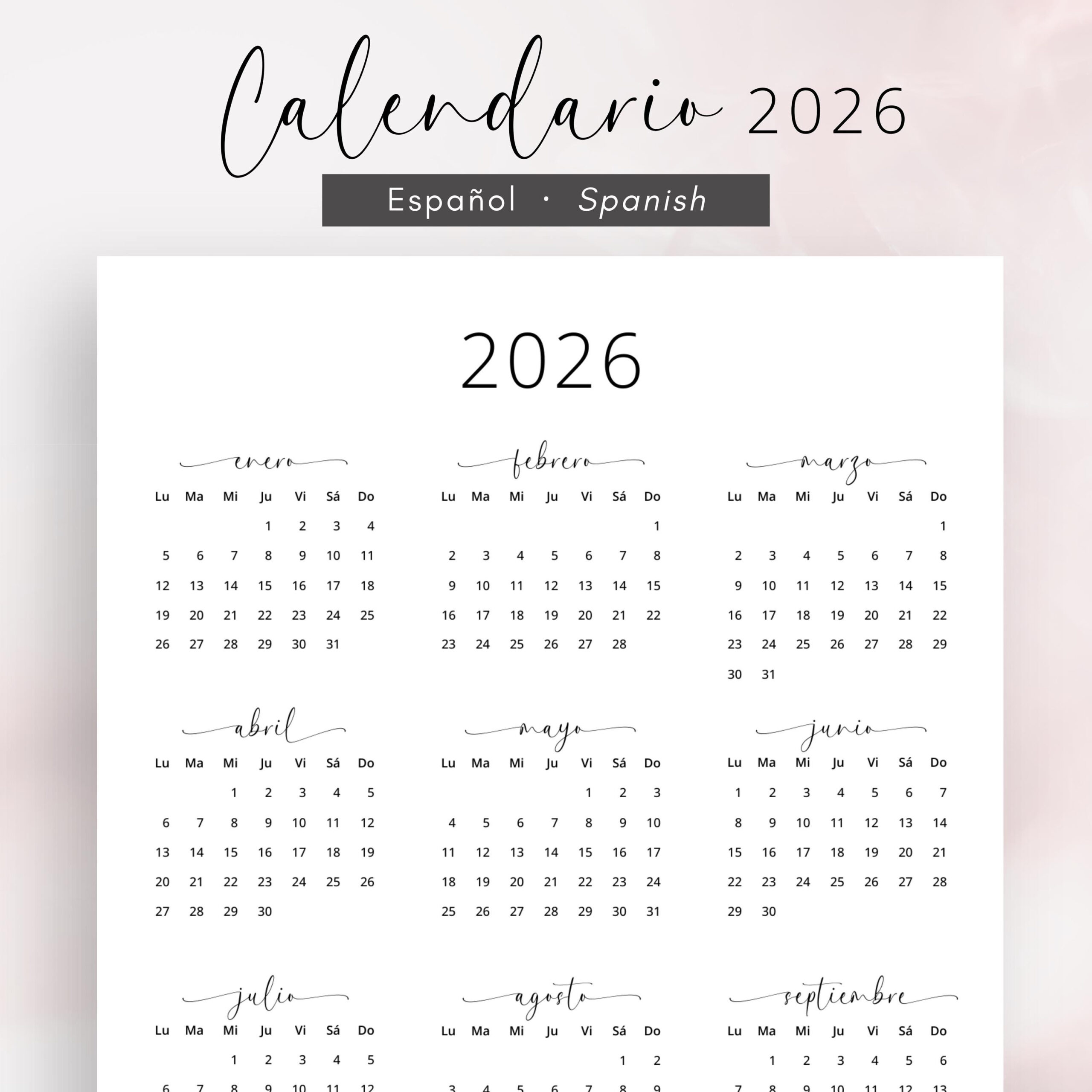 Calendario En Español 2026 Calendario 2026 Calendario Imprimible | Calendario 2026 España para Imprimir