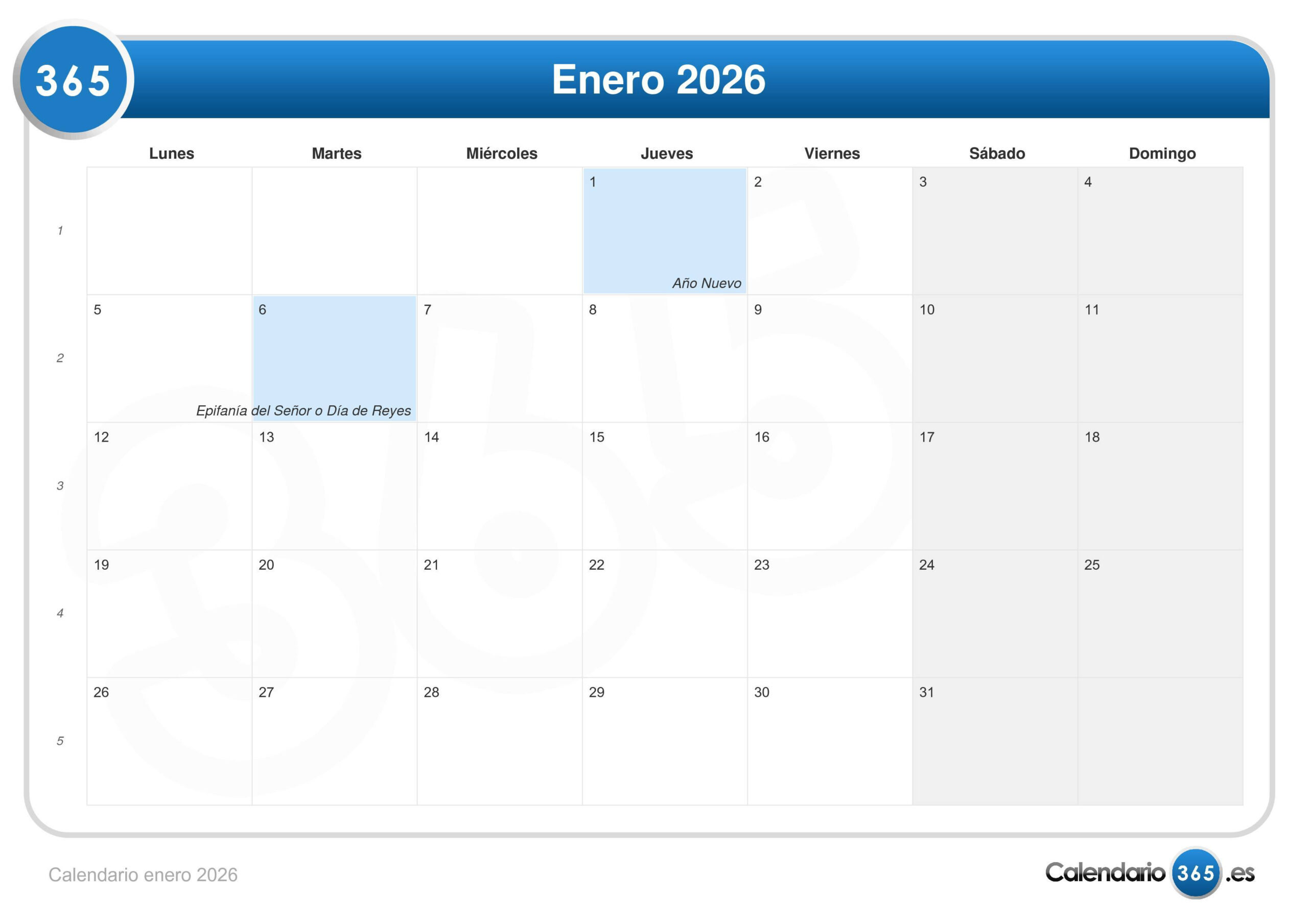 Calendario Enero 2026 | Calendario Enero 2026 Argentina