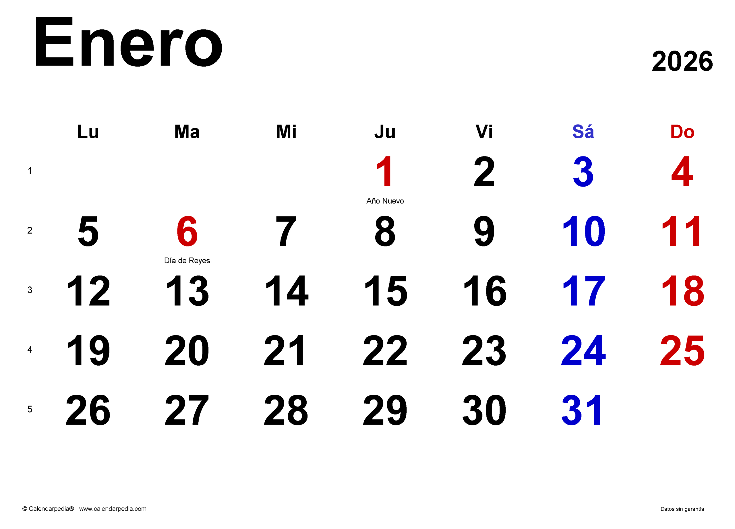 Calendario Enero 2026 En Pdf, Excel Y Word | Calendarpedia | Enero 2026 Calendario Laboral
