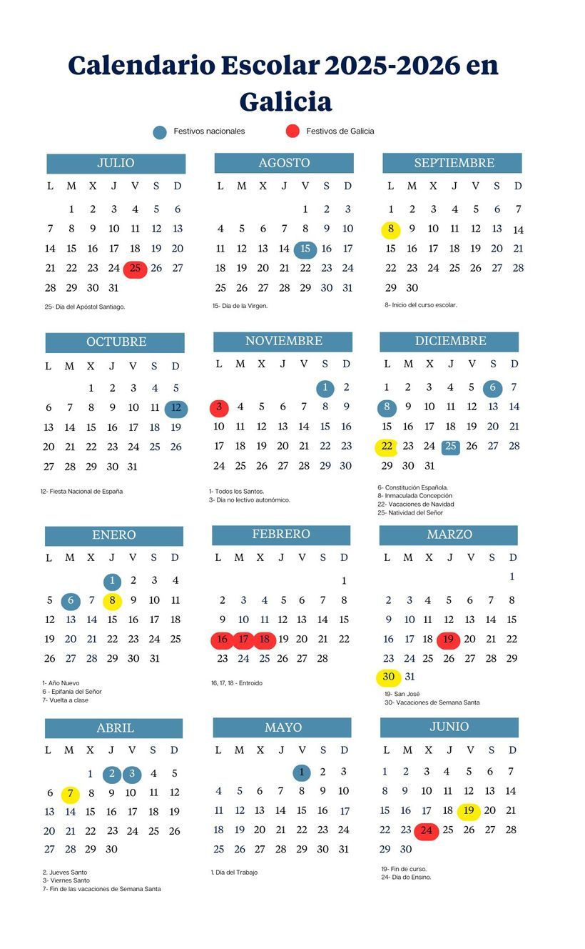 Calendario Escolar 2025-2026 De Galicia: Todos Los Festivos Y | Calendario Escolar 2026 Galicia