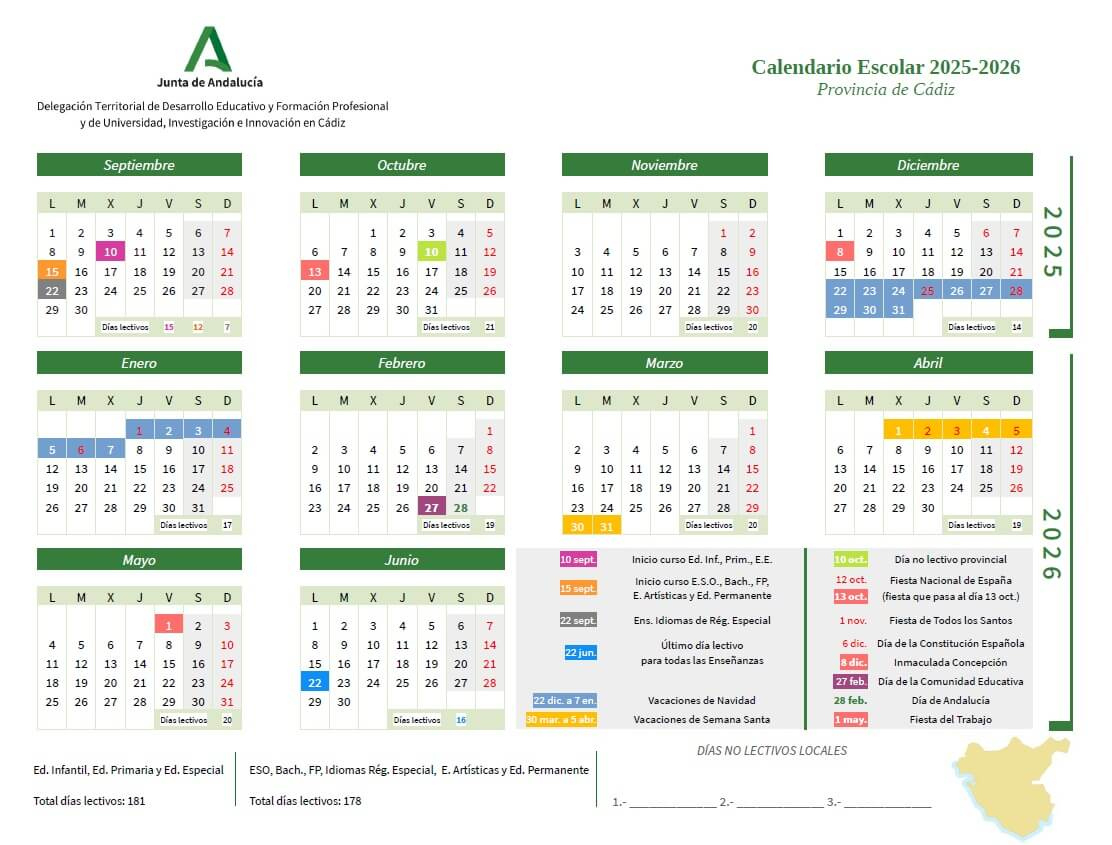 Calendario Escolar 2025/2026 En Andalucía 🗓️ 🏕️☀️ | Calendario Escolar 2026 Andalucía