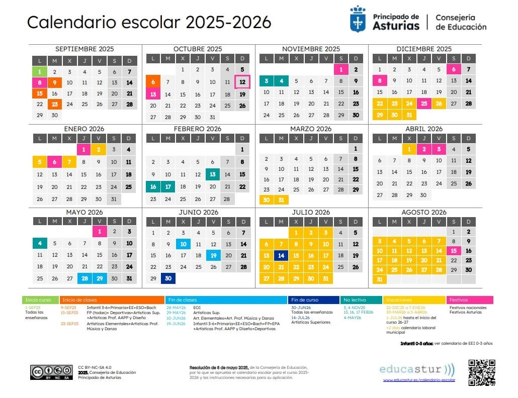 Calendario Escolar 2025/2026 En Asturias 🗓️ 🏕️☀️ | Calendario Escolar 2026 Asturias