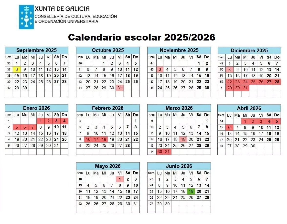 Calendario Escolar 2025/2026 En Galicia 🗓️ 🏕️☀️ | Calendario 2026 Galicia para Imprimir