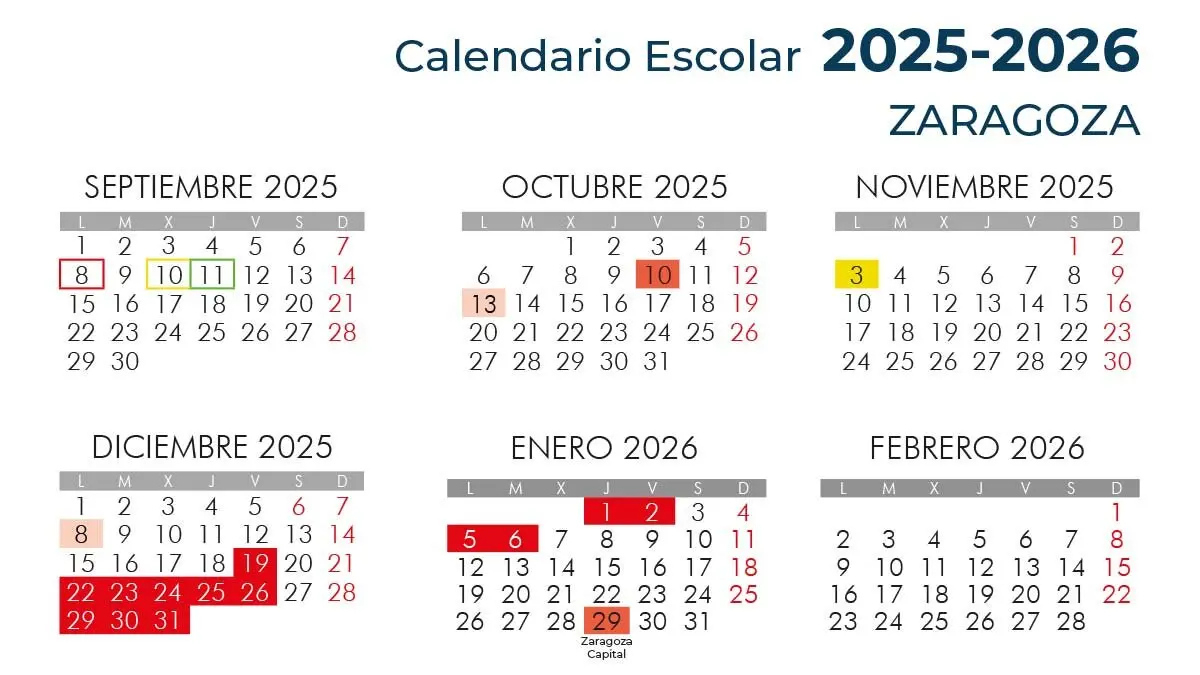 Calendario Escolar 2025-2026 En Zaragoza: Vuelta Al Cole, Fechas | Calendario Escolar 2026 Zaragoza