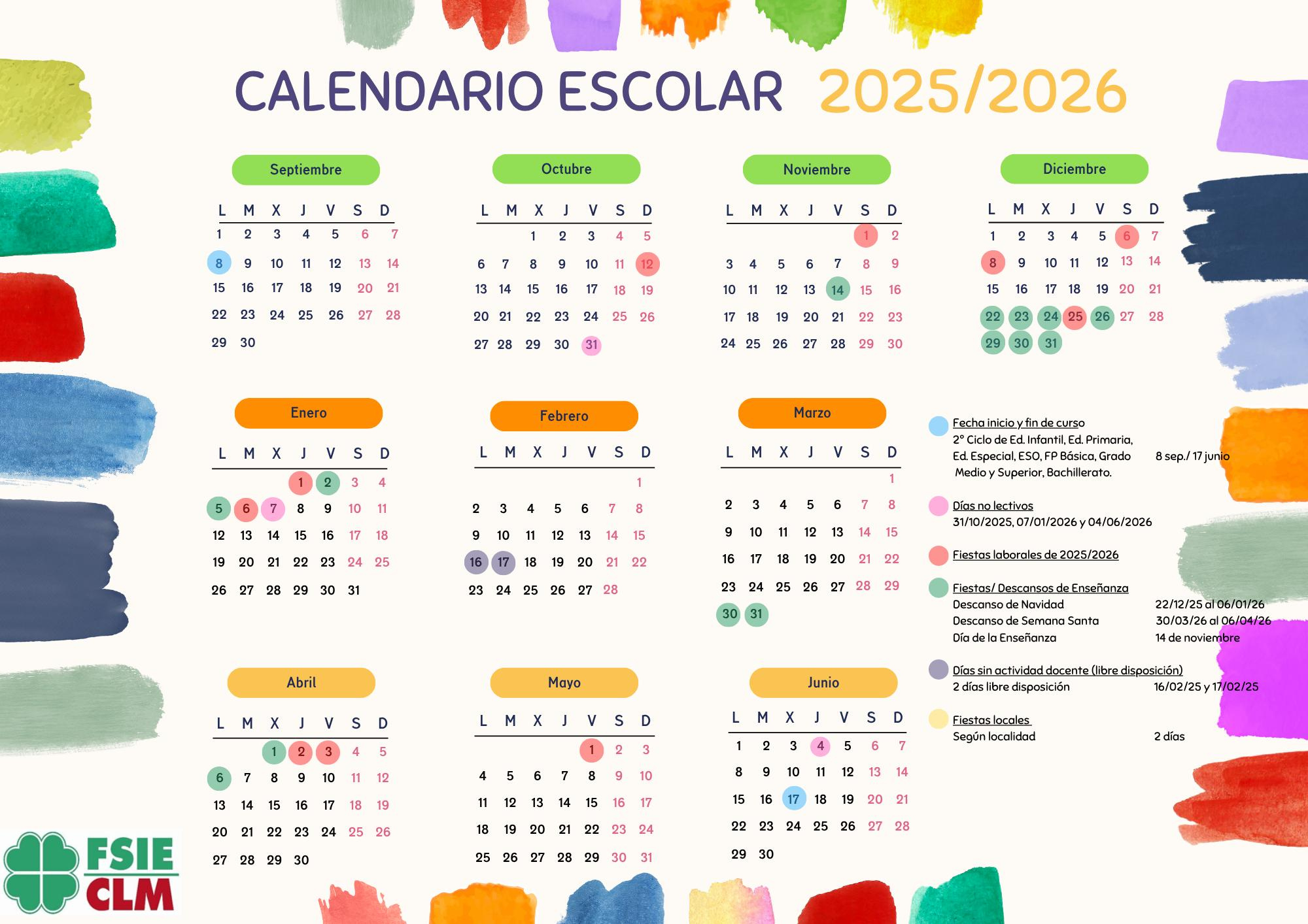 Calendario Escolar Castilla La Mancha 2025/2026 - Fsie Castilla La | Calendario Escolar 2026 Castilla-La Mancha