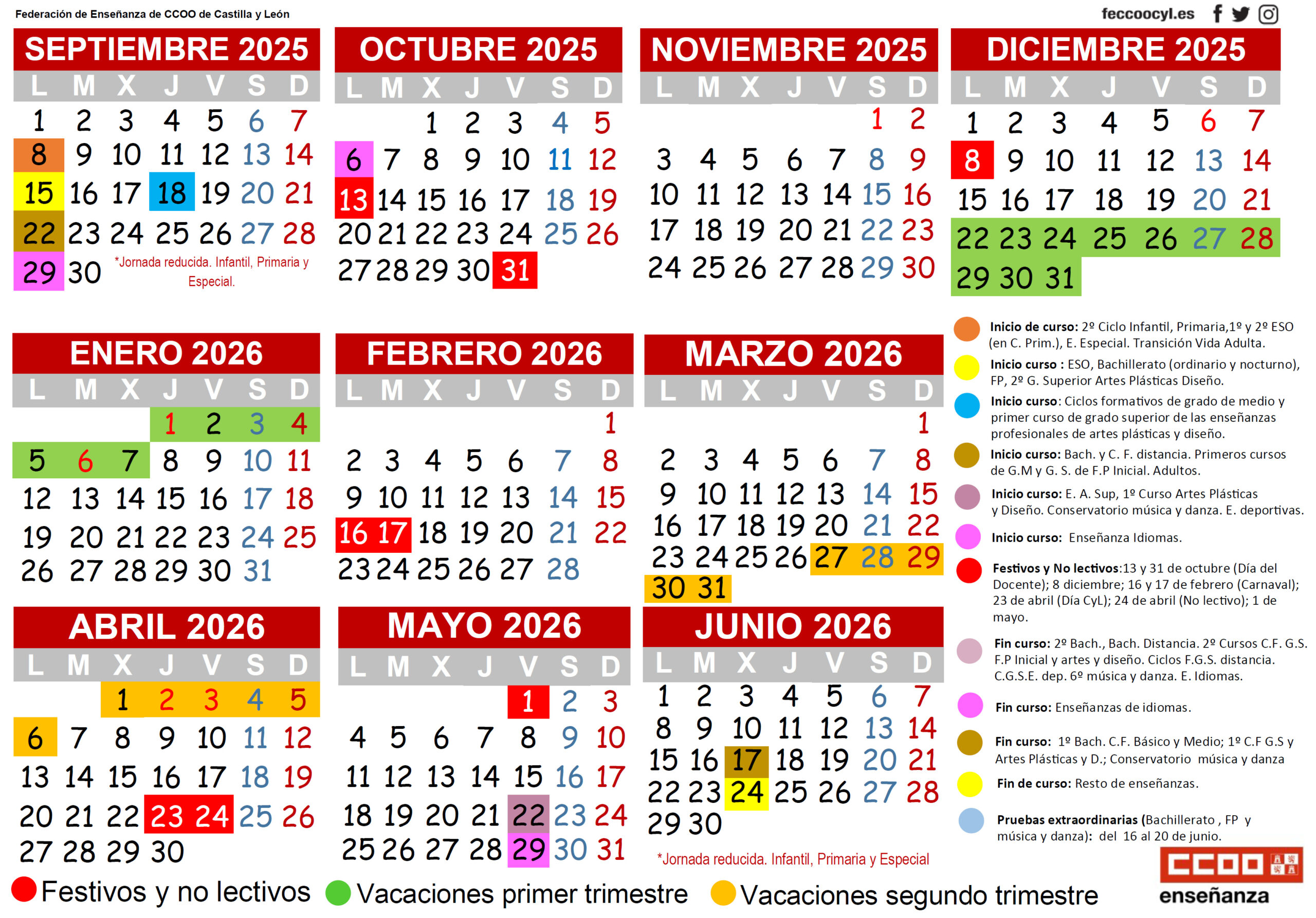 Calendario Escolar Curso 2025-2026 - Feccoocyl | Calendario Escolar 2026 Castilla Y León