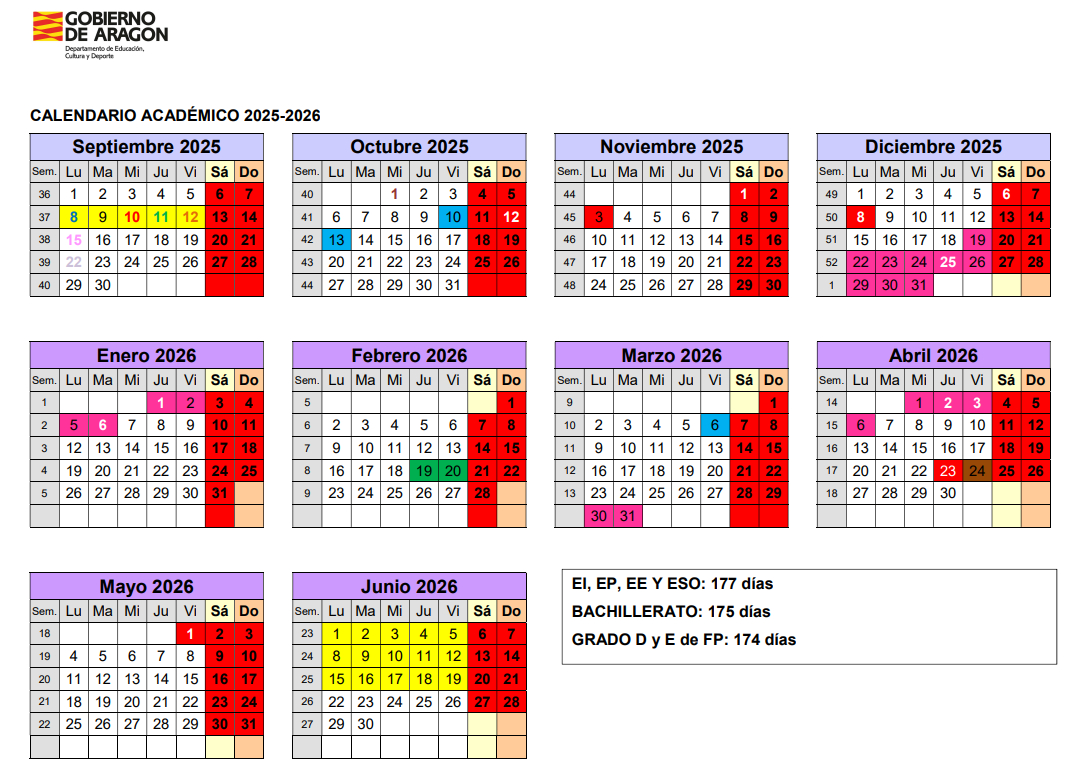 Calendario Escolar De Aragón Y Zaragoza 25-26 | Calendario Escolar 2026 Zaragoza