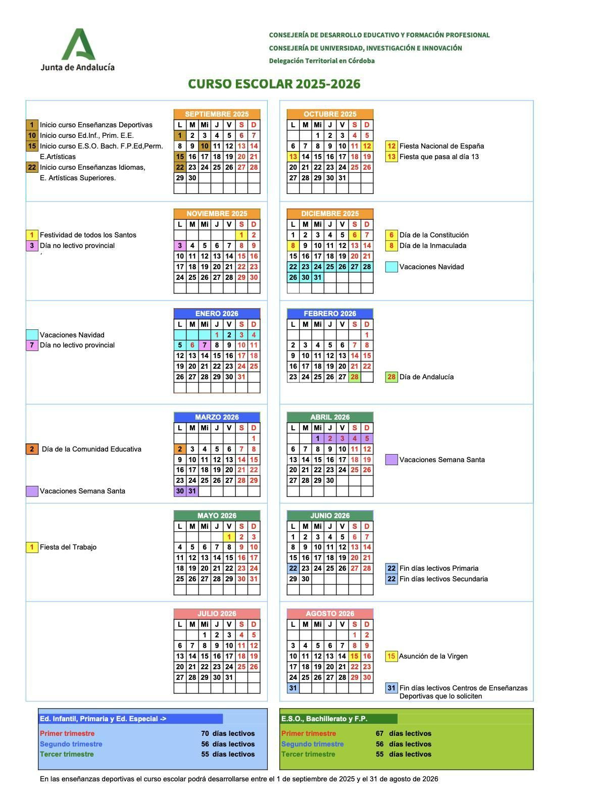 Calendario Escolar En Andalucía 2025-2026: Fechas De Inicio Y | Calendario Escolar 2026 Sevilla
