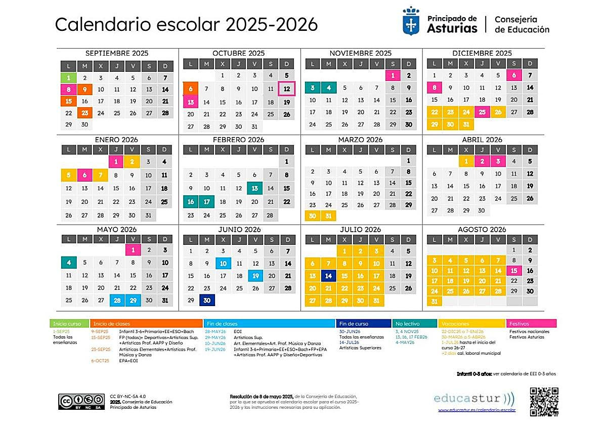 Calendario Escolar En Asturias Del Curso 2025-2026: Vacaciones | Calendario Escolar 2026 Asturias