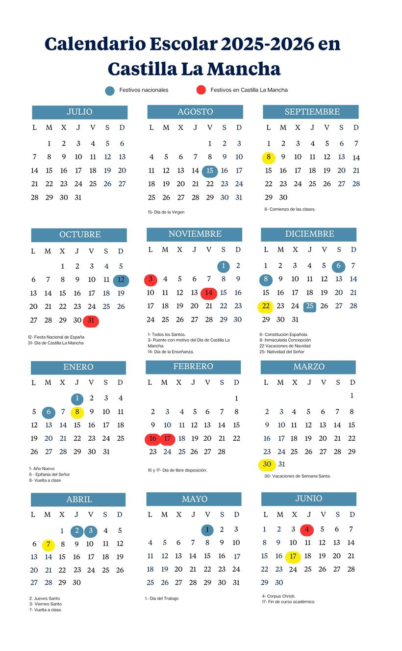 Calendario Escolar En Castilla La Mancha 2025-2026: Vacaciones | Calendario Escolar 2026 Castilla-La Mancha