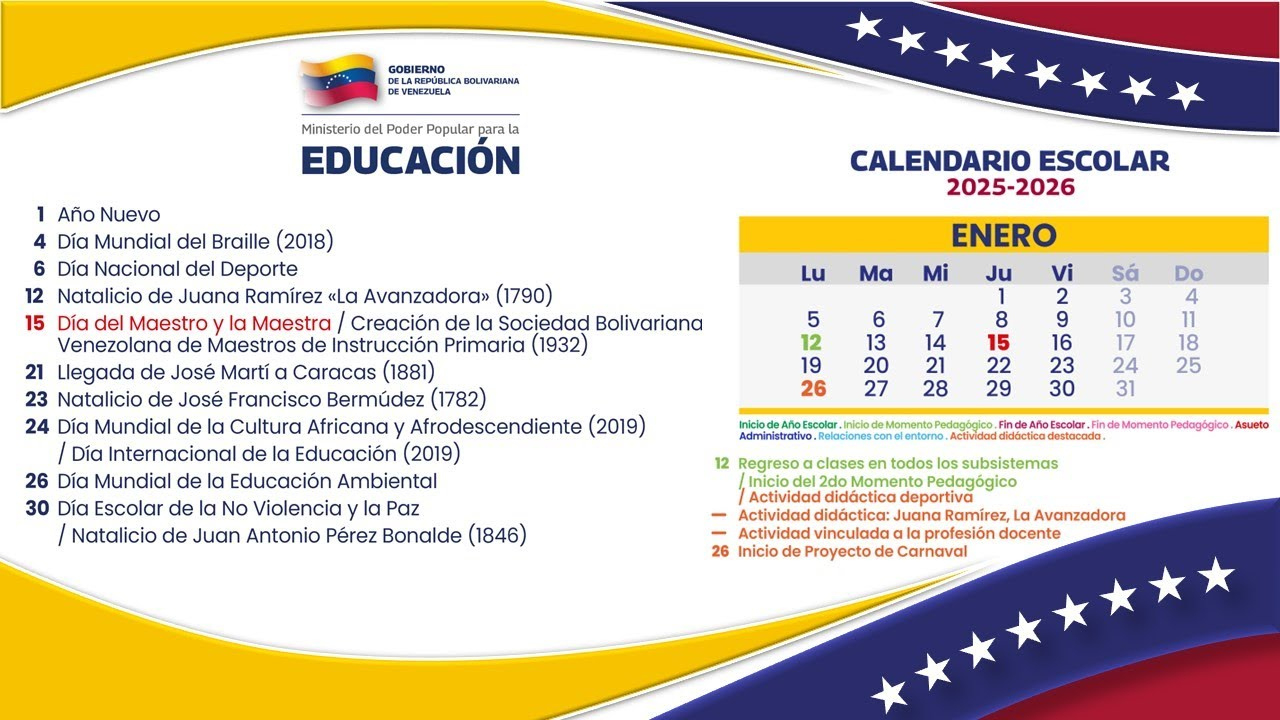 Calendario Escolar / Enero 2026 | Enero 2026 Calendario Escolar
