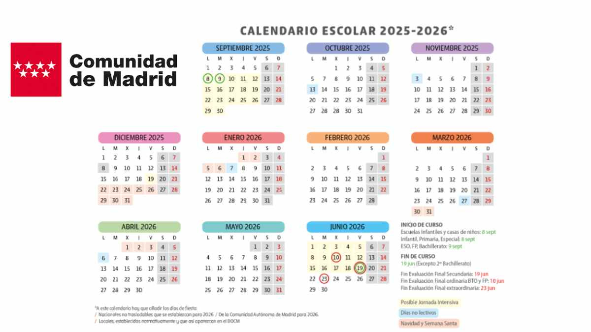 Calendario Escolar Madrid 2025-2026: Cuándo Empiezan Las Clases | Calendario Escolar 2026 Comunidad de Madrid