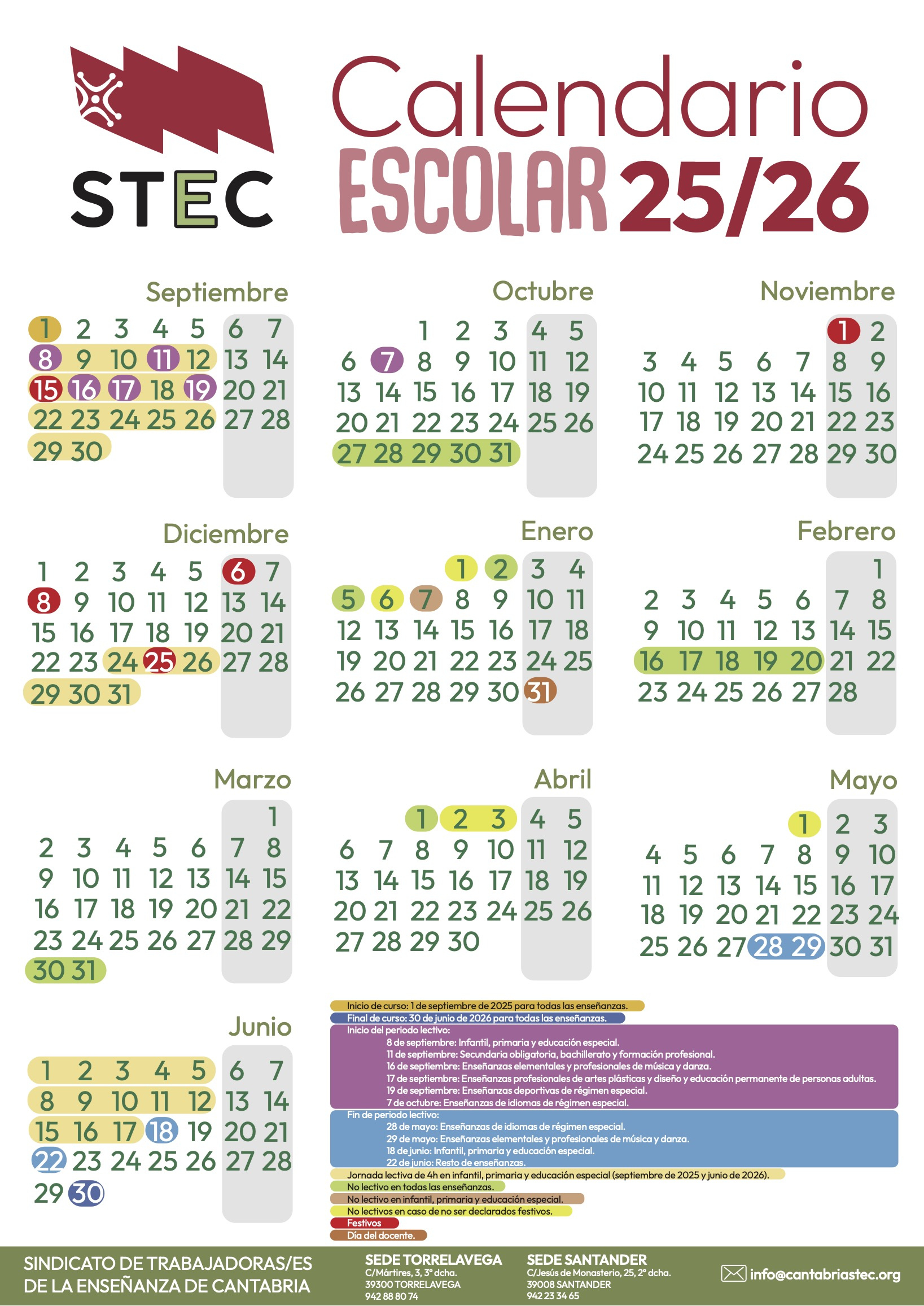 Calendario Escolar - Stec | Calendario Escolar 2026 Cantabria