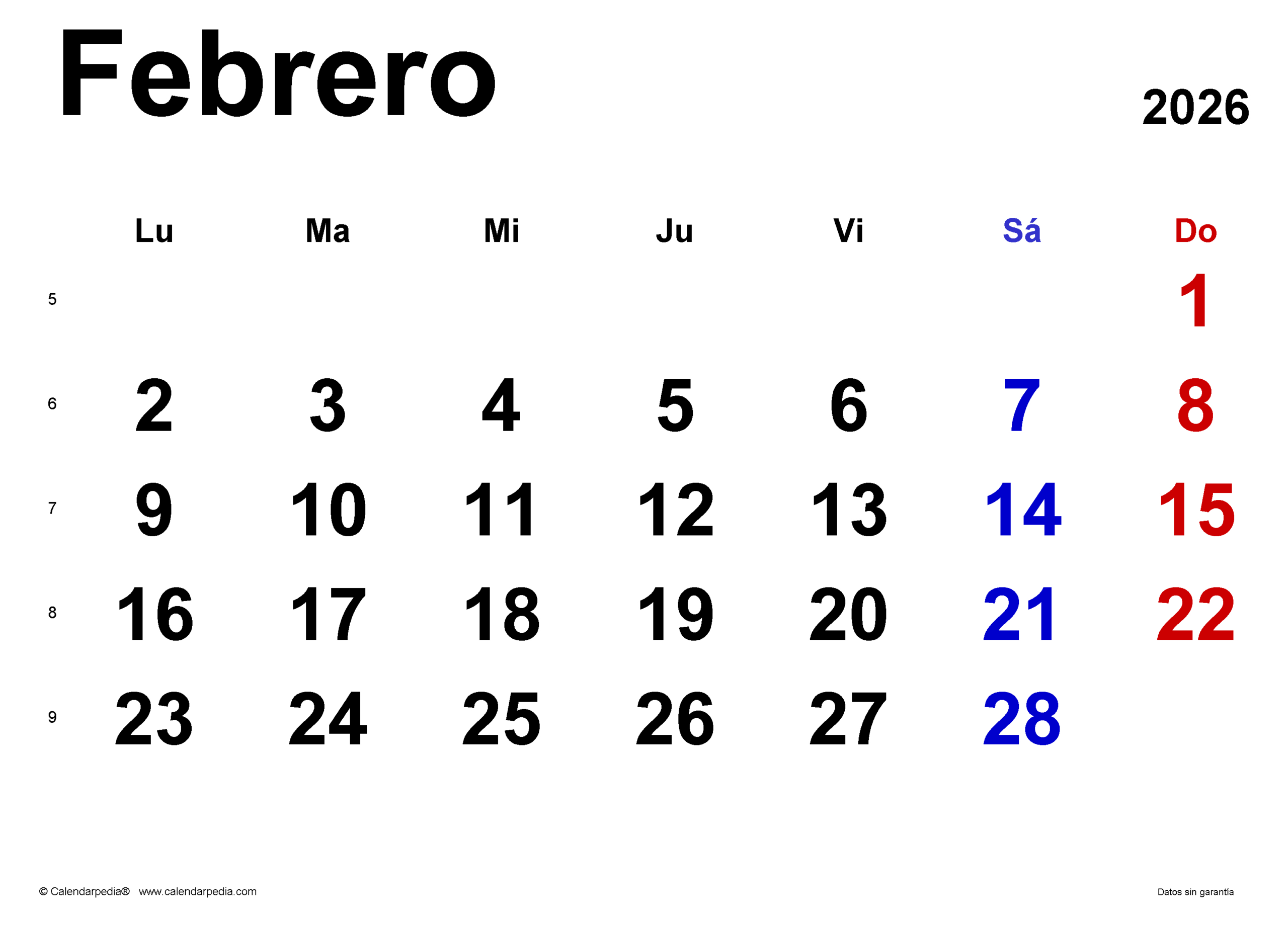 Calendario Febrero 2026 En Pdf, Excel Y Word | Calendarpedia | Calendario Enero Febrero 2026