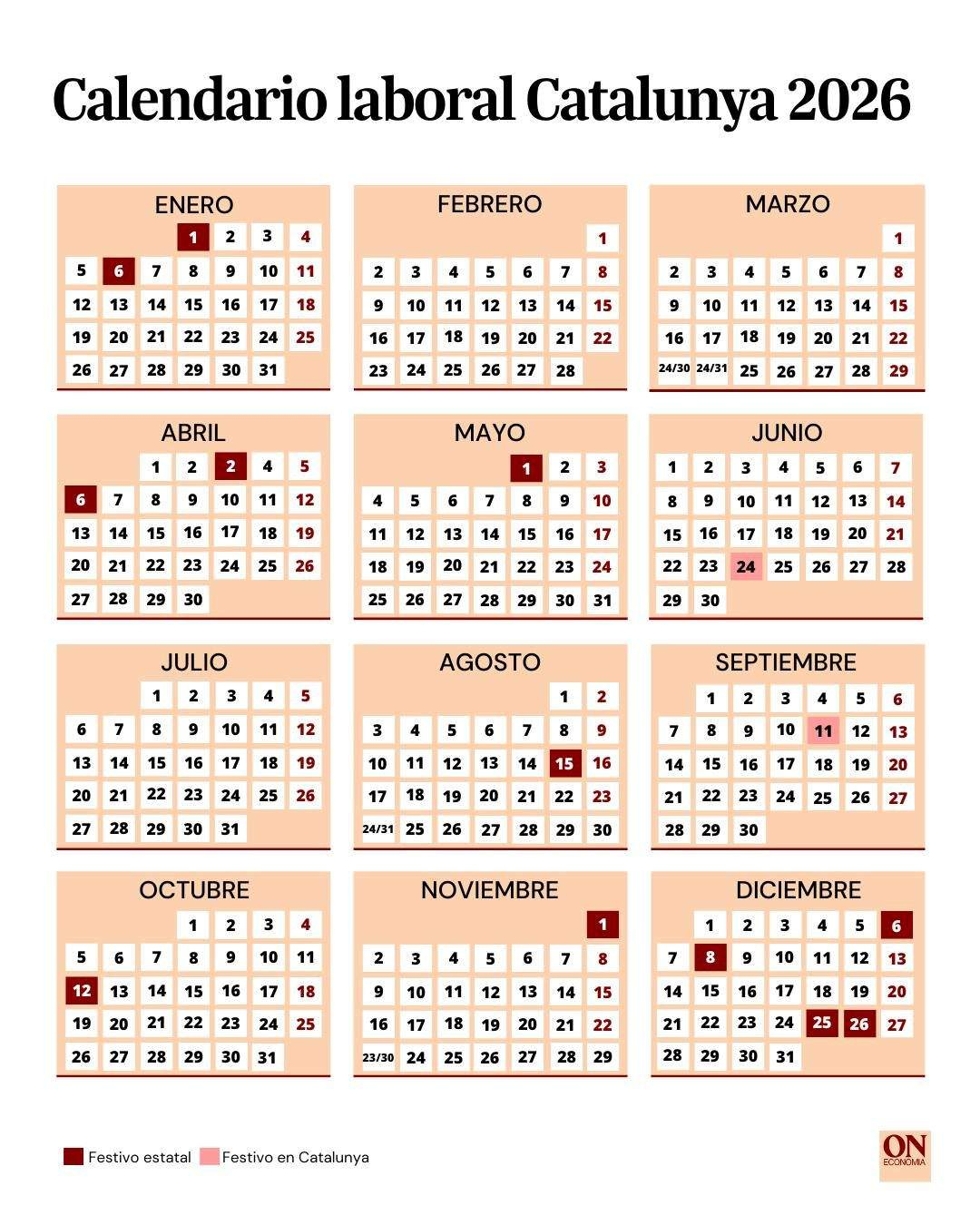 Calendario Laboral Catalunya 2026: Todos Los Puentes Y Días Festivos | Calendario 2026 Festivos Barcelona