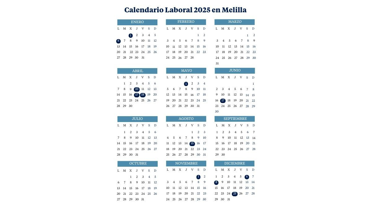 Calendario Laboral De Melilla (2024-2025): Listado De Festivos | Calendario Laboral 2026 Melilla