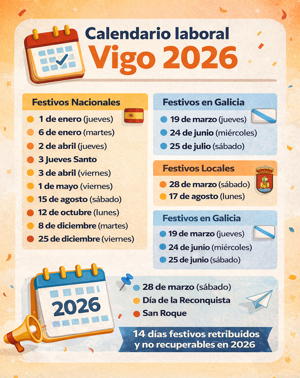 Calendario Laboral De Vigo 2026: Festivos Oficiales Y Puentes Para | Calendario Laboral 2026 Vigo