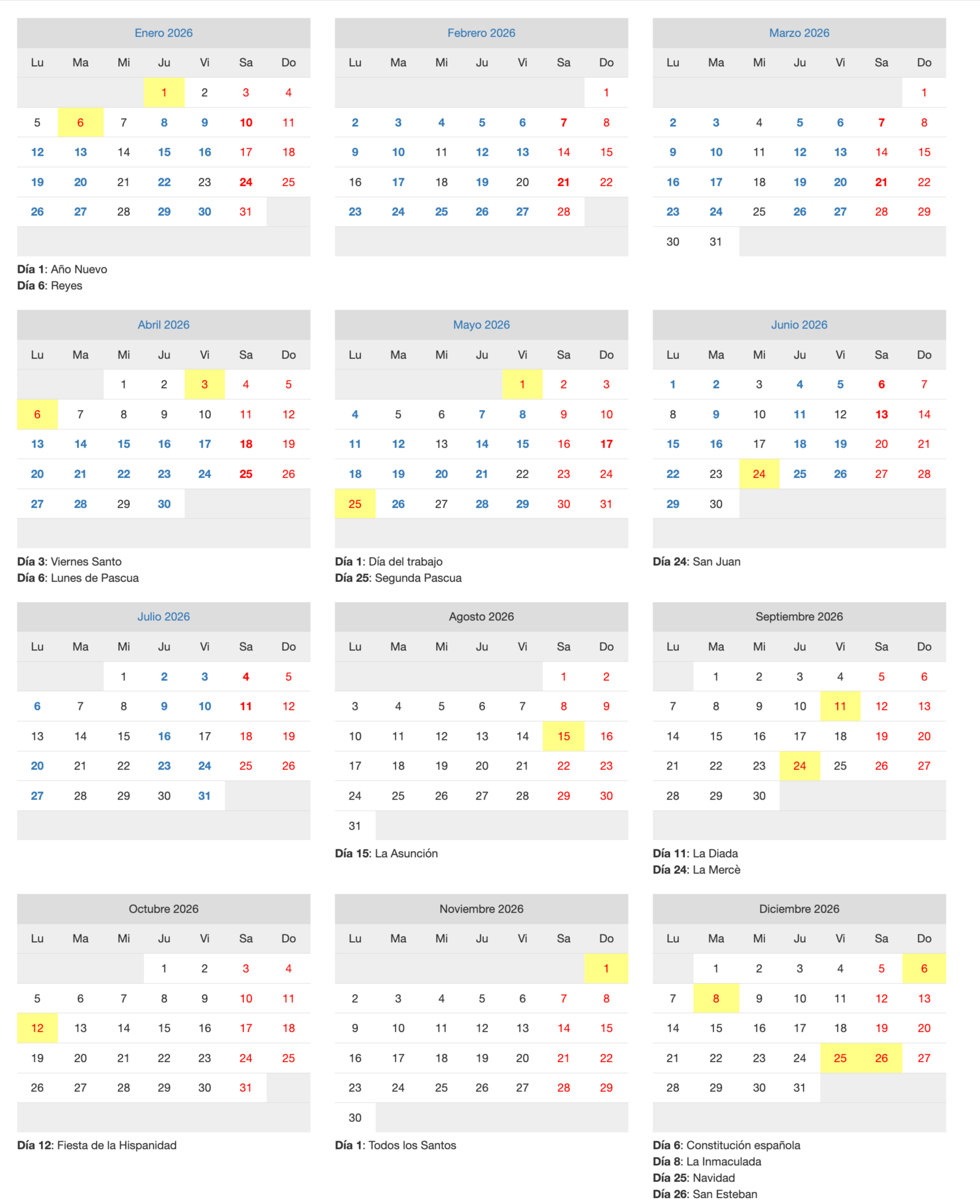 Calendario Laboral En Barcelona 2026 - Marben Abogados | Calendari Laboral Barcelona 2026