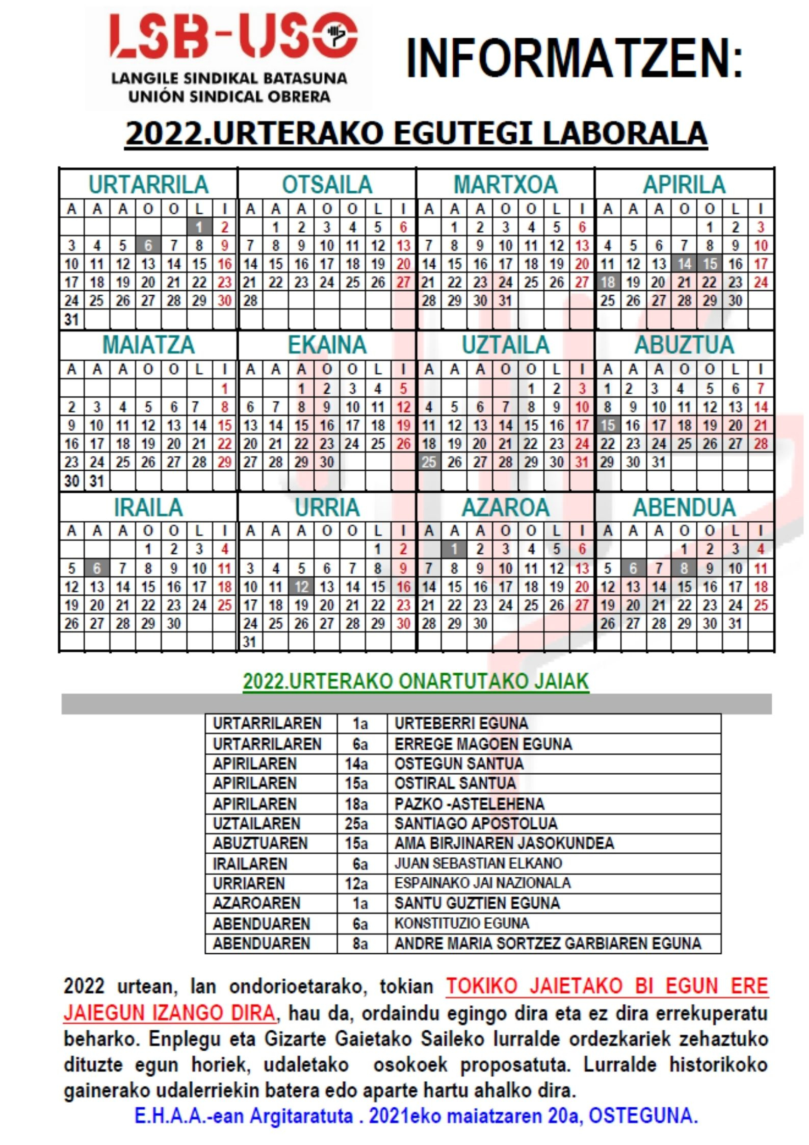 Calendario Laboral - Lsb-Uso | Botha Calendario Laboral 2026