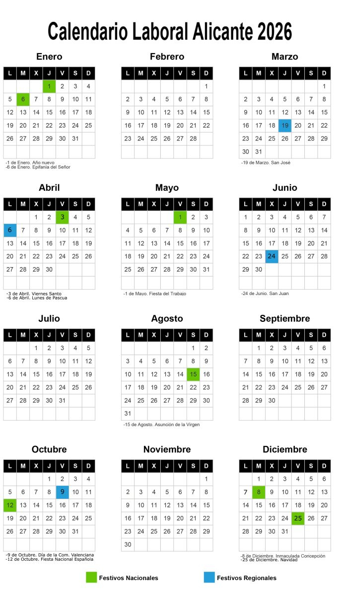 Calendario Laboral Provincia Alicante 2026 | Calendario Laboral 2026 Alicante