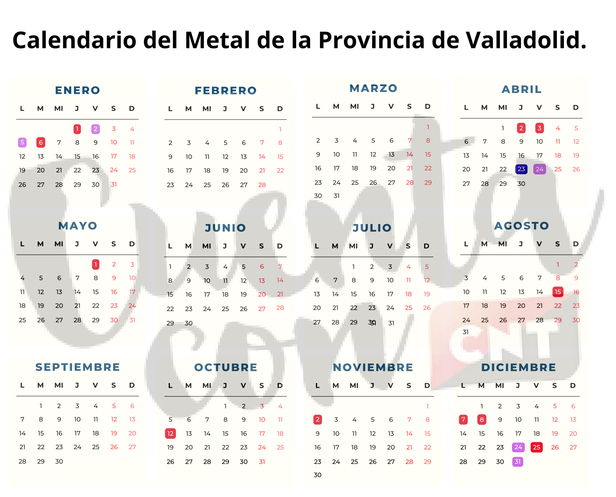 Calendario Laboral Subsidiario Para El Año 2026 Del Convenio | Calendario Laboral 2026 Valladolid