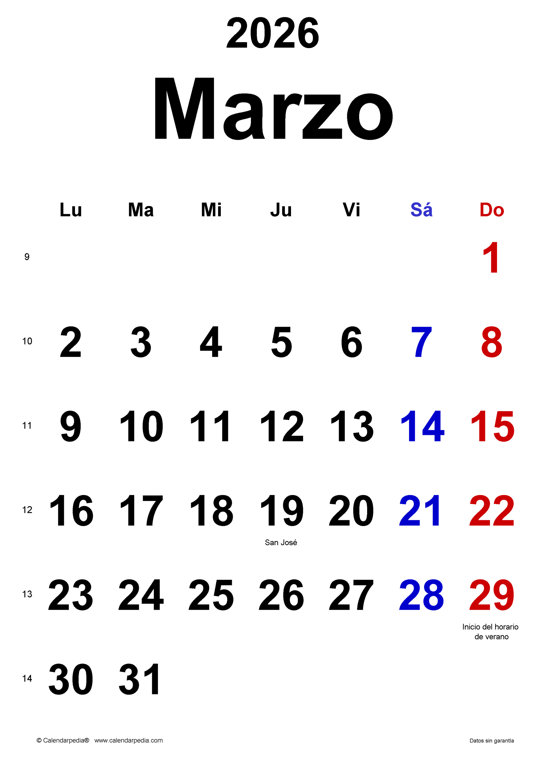 Calendario Marzo 2026 En Pdf, Excel Y Word | Calendarpedia | Calendario Marzo 2026 Con Festivos