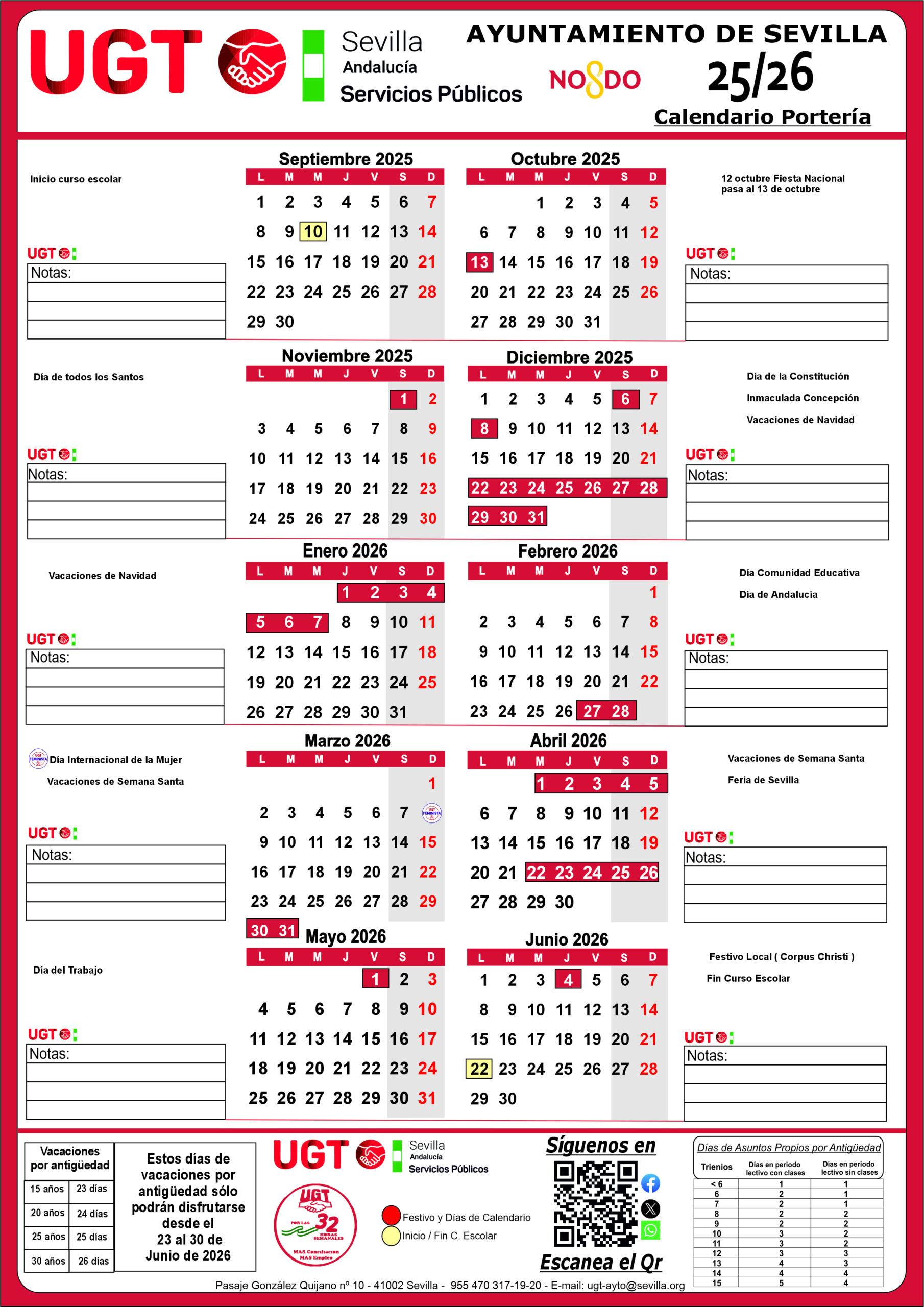 Calendarios 2026.Cdr | Calendario Laboral 2026 Sevilla