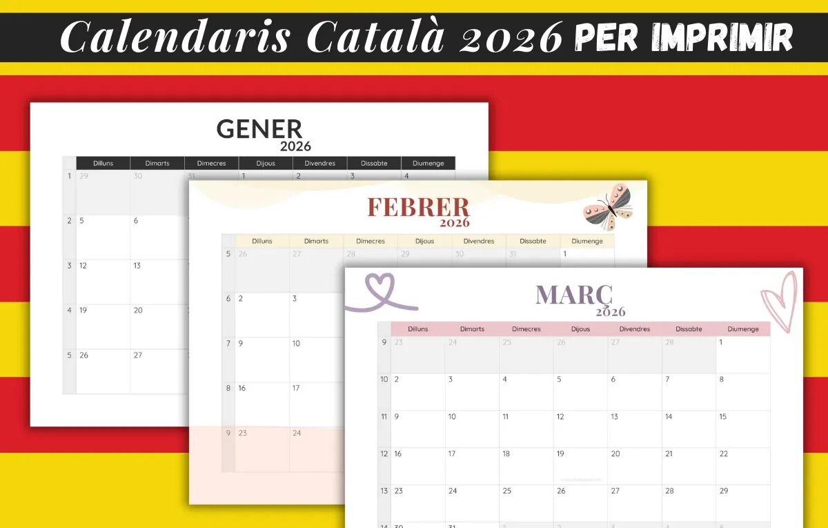 Calendarios ❤️ Para Imprimir | Calendari 2026 Catalunya per Imprimir