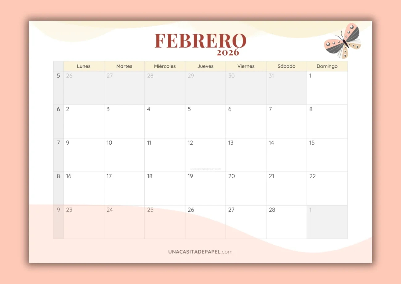 Calendarios ❤️ Para Imprimir | Calendario Febrero 2026 Para Imprimir