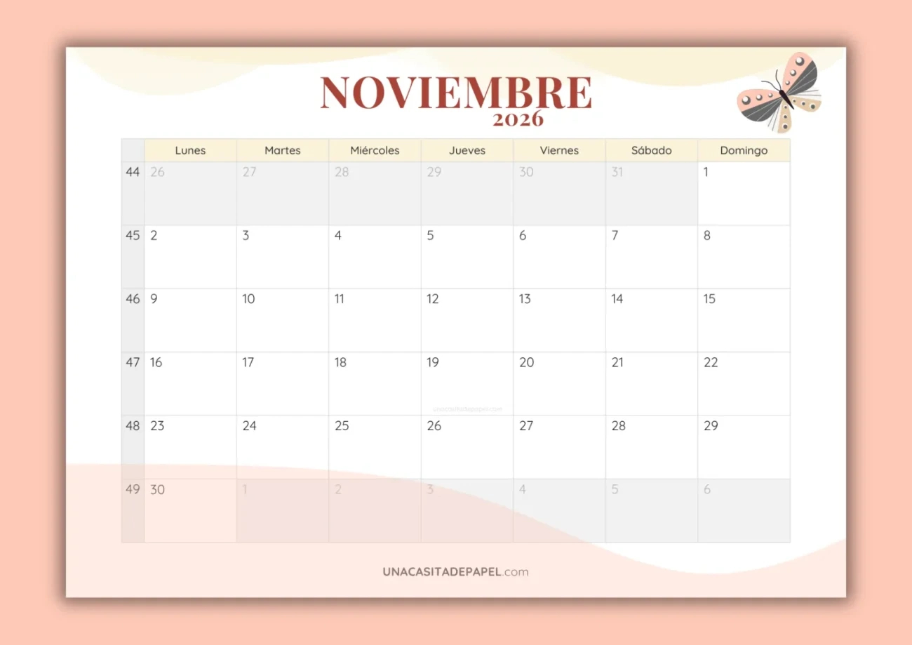 Calendarios ❤️ Para Imprimir | Calendario Noviembre 2026 para Imprimir