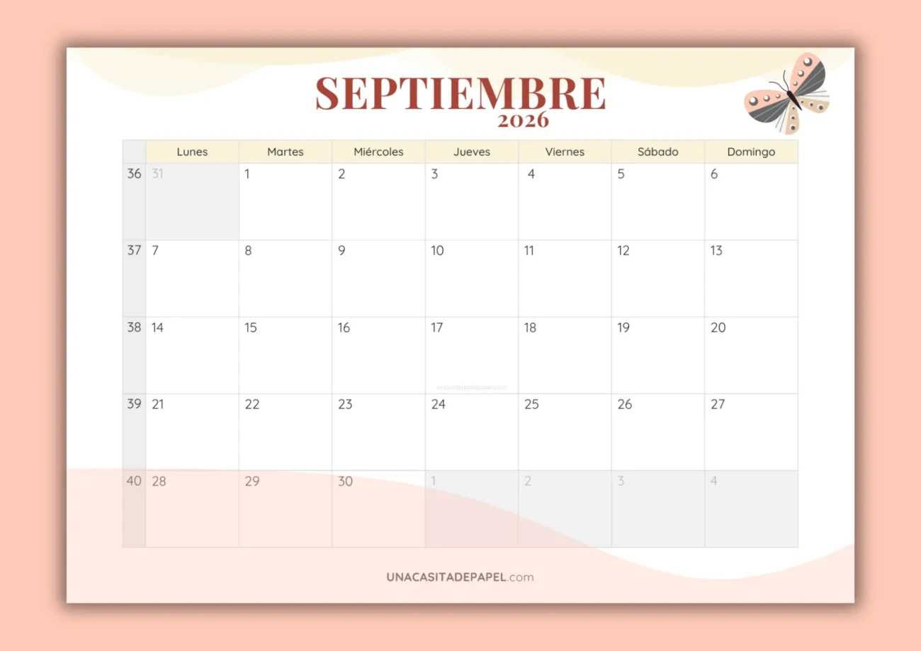 Calendarios ❤️ Para Imprimir | Calendario Septiembre 2026 Para Imprimir