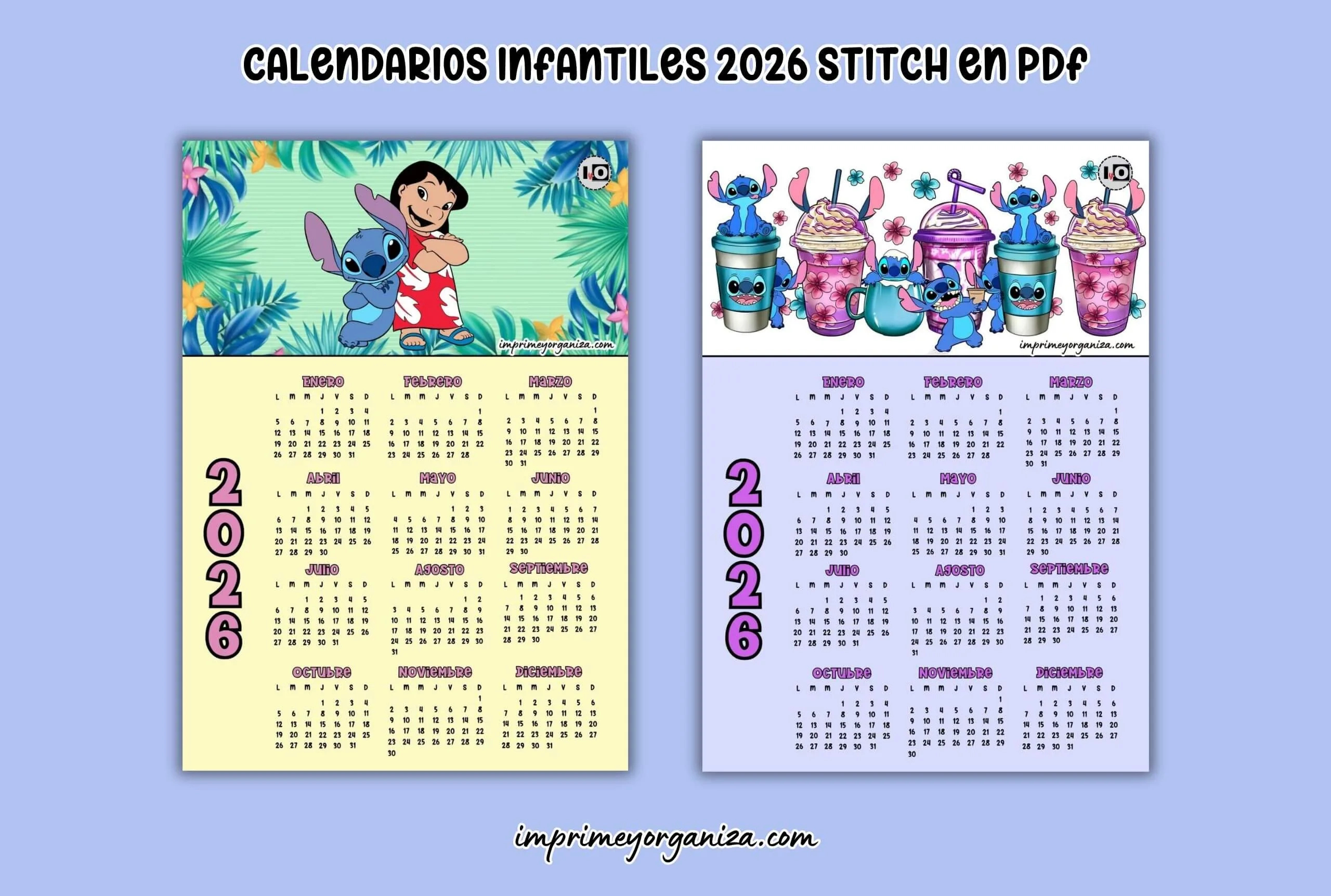Calendarios Infantiles 2026 Stitch En Pdf [Gratis] | Calendario Para Imprimir 2026