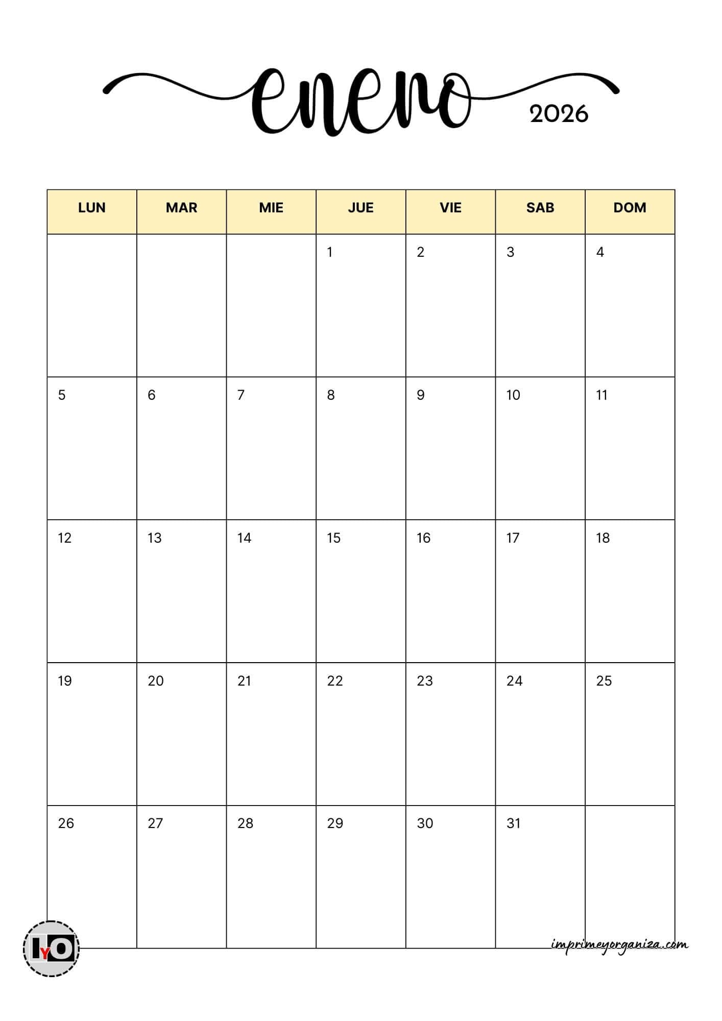 Calendarios Mensuales 2026 Minimalistas En Pdf [Gratis] | Calendario Mensual 2026