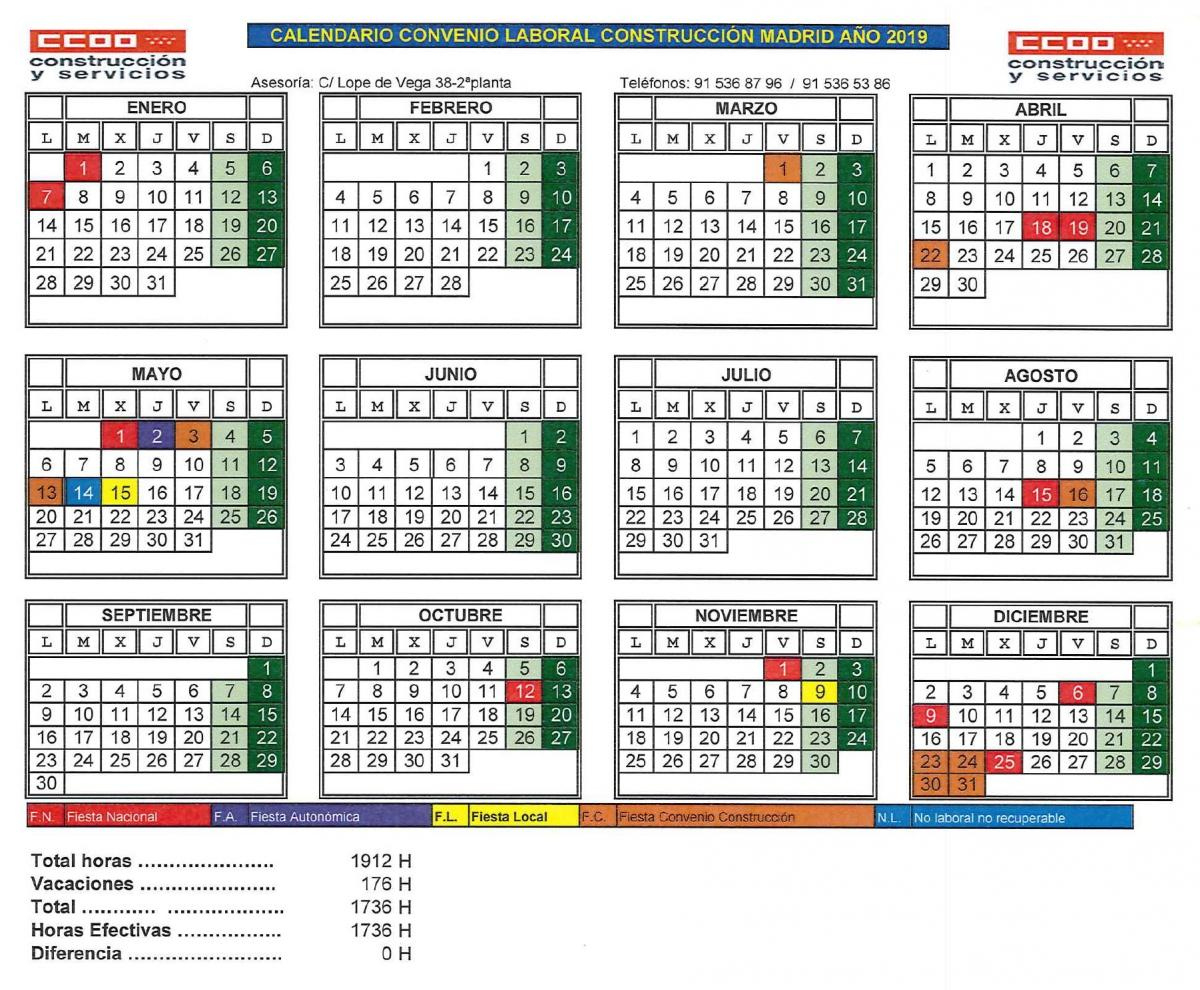 Comisiones Obreras De Madrid | Calendario Construcción 2026 Madrid