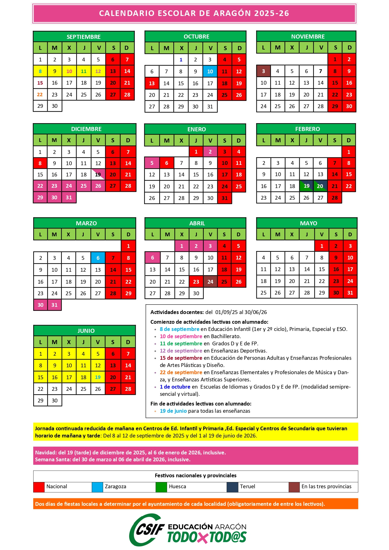 Csif | Calendario Escolar Cursos 25-26 Y 26-27 | Calendario Escolar 2026 País Vasco
