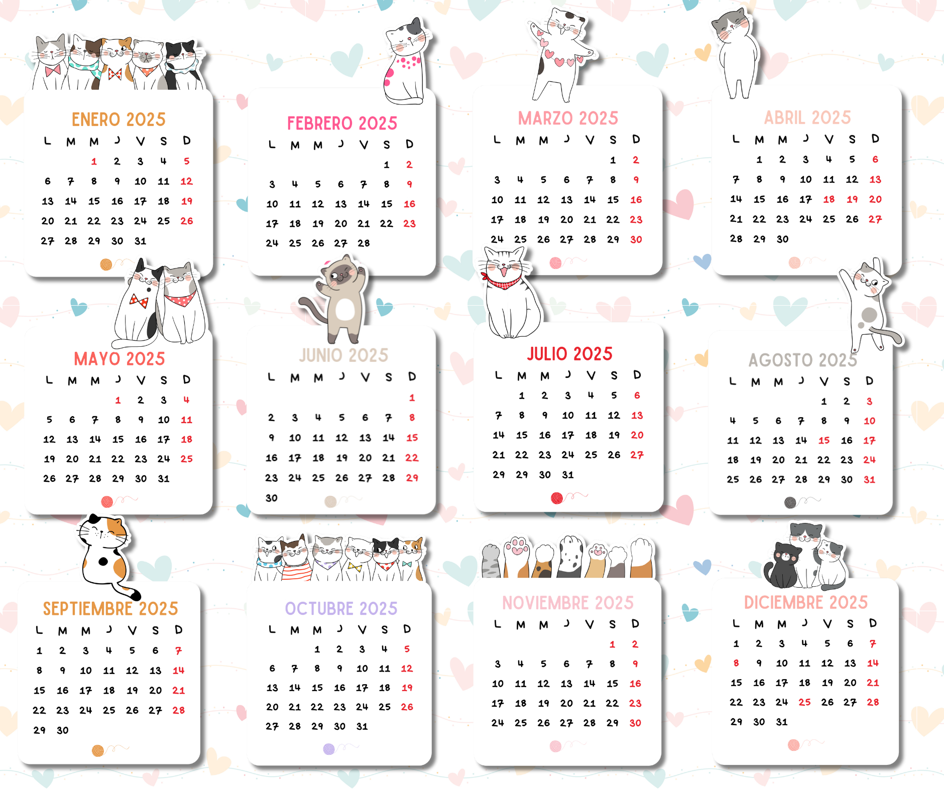 Descarga Digital: Calendario 2025 Gatitos - Pack Completo | Calendario 2025 Descargar