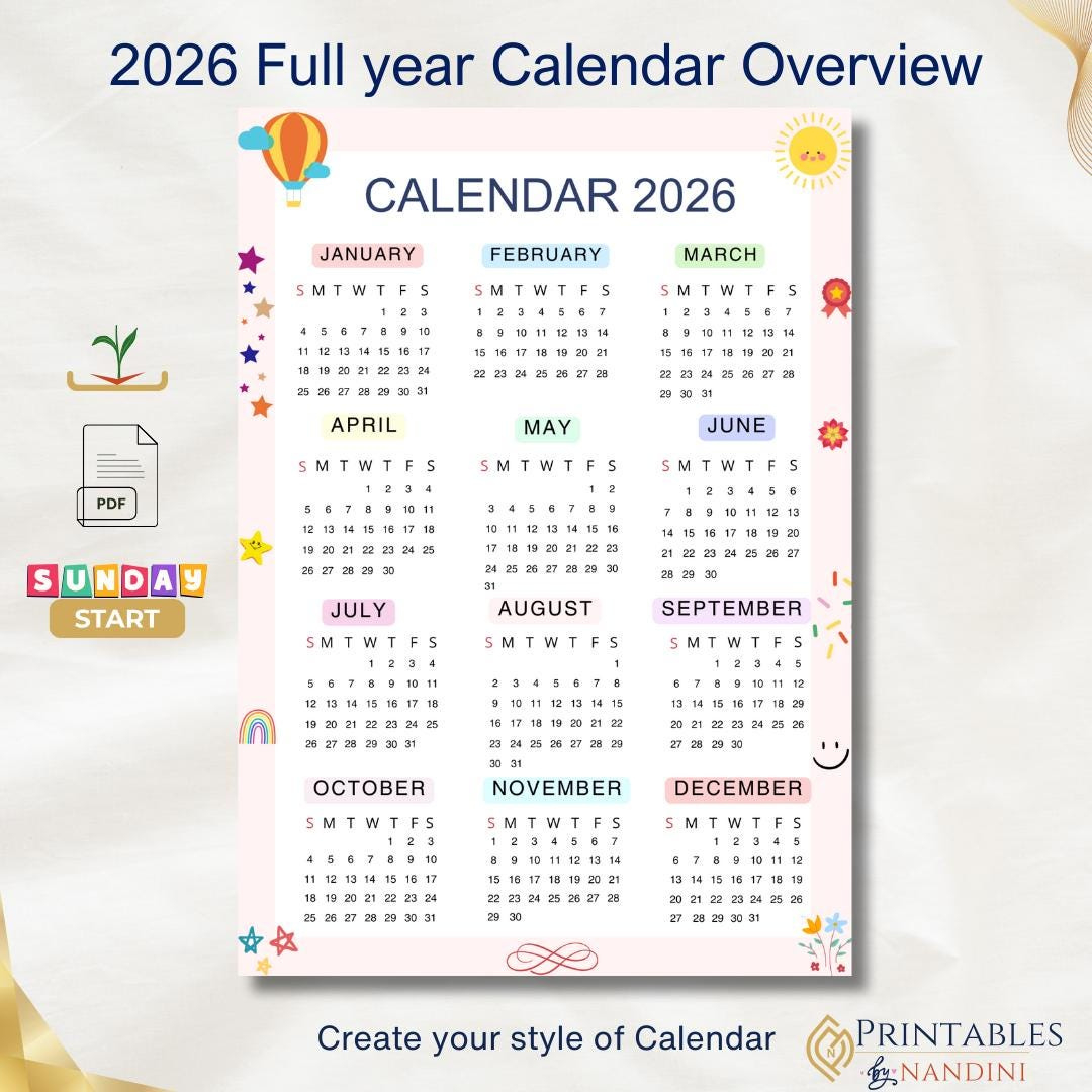 Druckbarer Kalender 2026 Auf Einer Seite | A4, Pdf-Download | Calendario 2026 Total