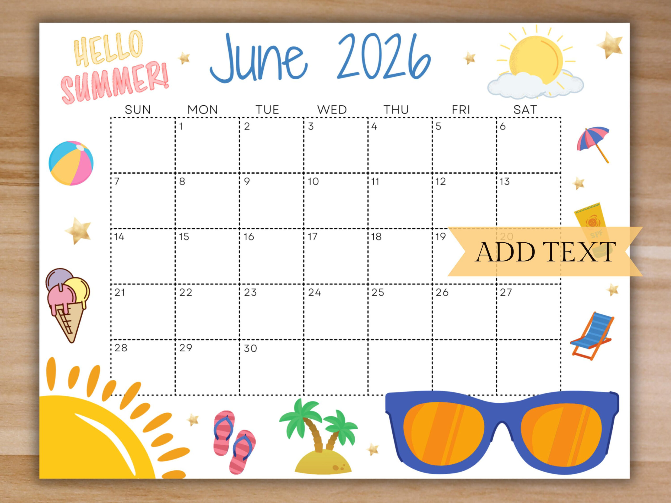 Editierbarer Juni 2026 Wandkalender, Druckbarer Schulkalender | Calendario De Junio 2026