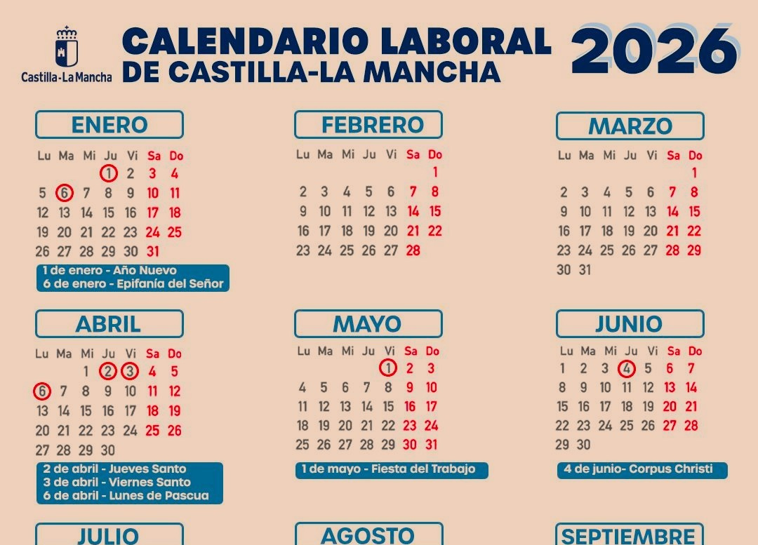Este Es El Calendario Laboral De Castilla-La Mancha De 2026 | Calendario Castilla-La Mancha 2026