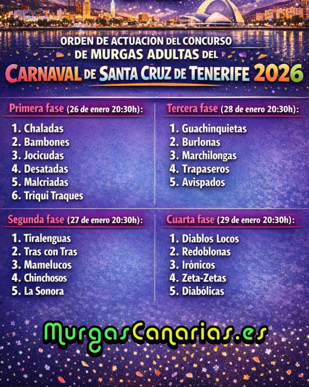 Este Es El Orden De Actuación De Los Concursos Del Carnaval De | Carnaval Tenerife 2026 Calendario