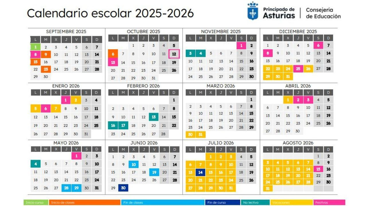 Este Será El Calendario Escolar Del Curso 2025-2026 En Asturias | Calendario Escolar 2026 Asturias