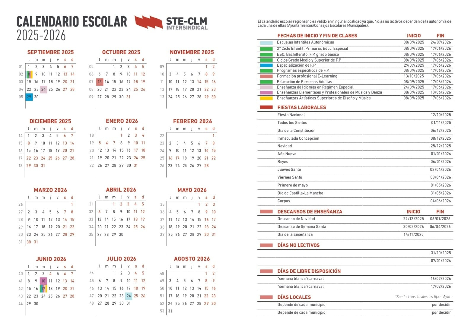📅 Calendario Escolar | Curso 2025-2026 En Castilla-La Mancha | Calendario Escolar 2026 Castilla-La Mancha