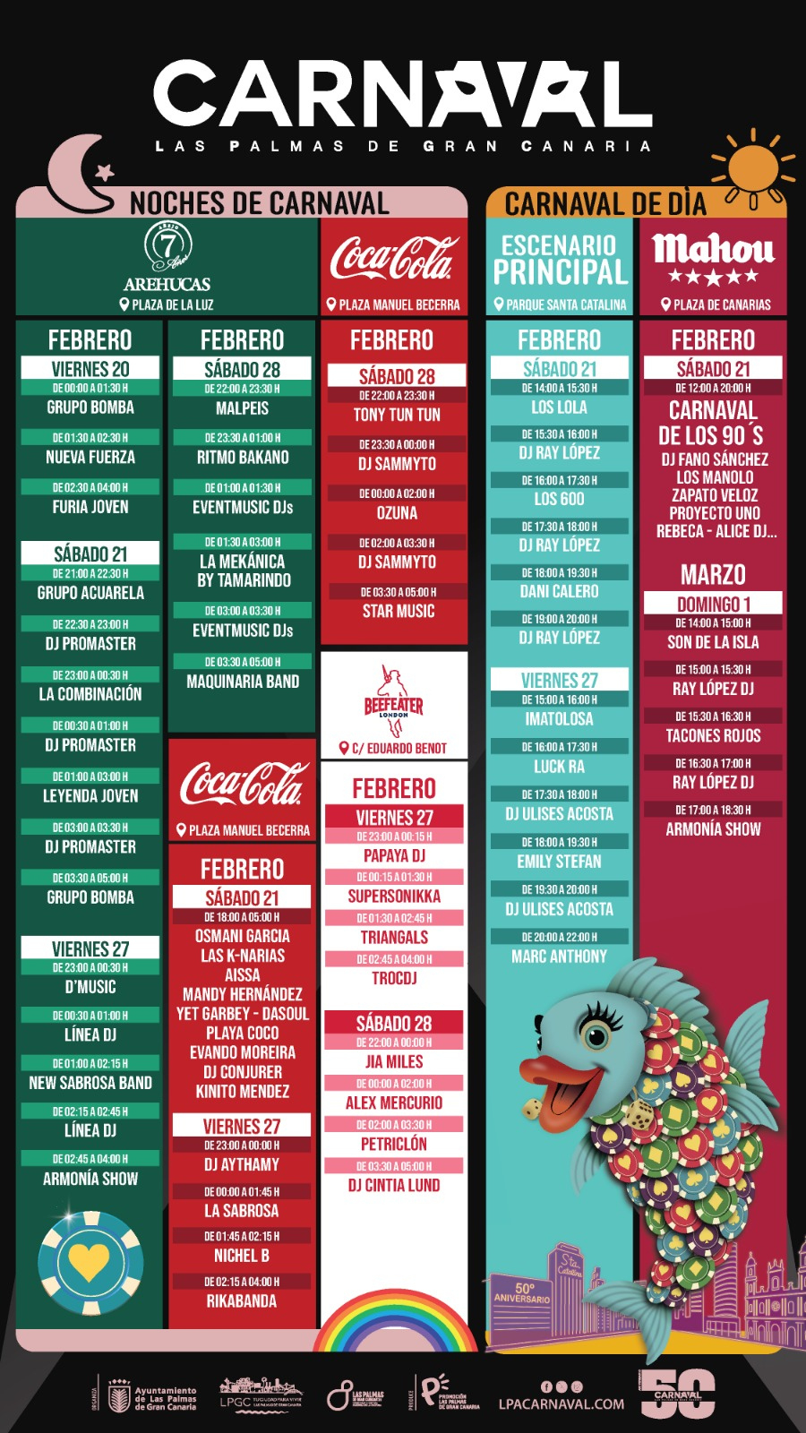 🔥Actualizado🎭Horarios De Los Conciertos Del Carnaval De Las | Calendario Carnaval Las Palmas 2026