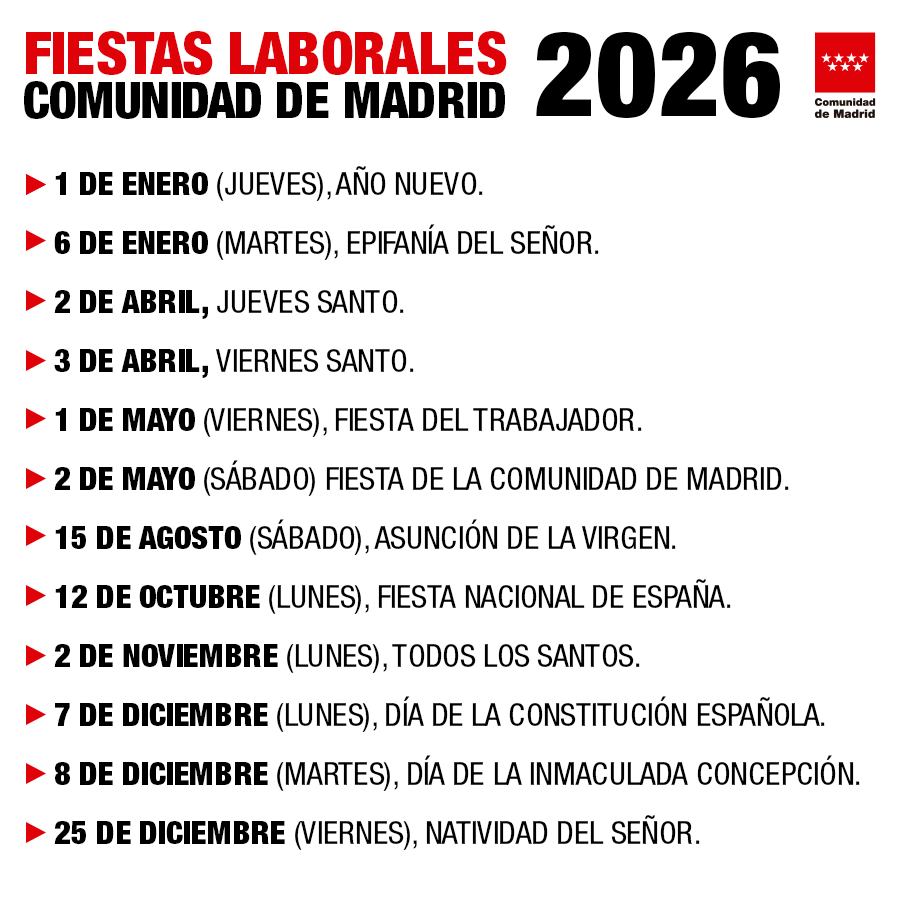 🔴 La Comunidad De Madrid Aprueba El Calendario Laboral De 2026 | Calendario Laboral 2026 San Sebastián