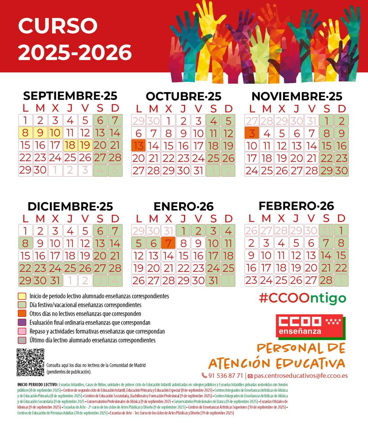 Federación De Educación Y Servicios Socioeducativos De Ccoo De Madrid | Calendario 2026 Madrid Laboral