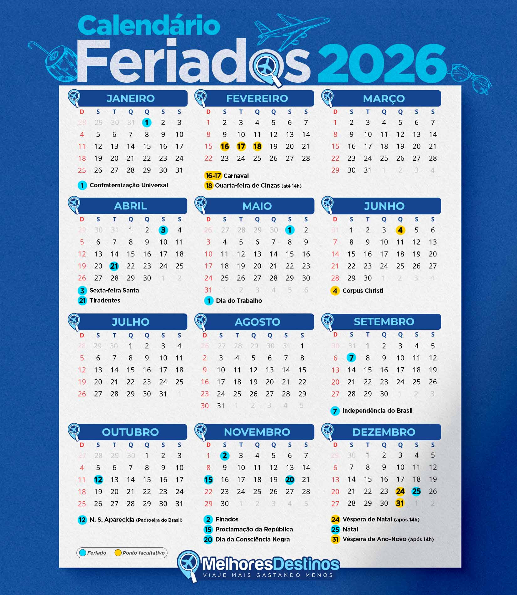 Feriados 2026 – Calendário Com Todas As Folgas Para Viajar! | Calendario De Feriados 2026