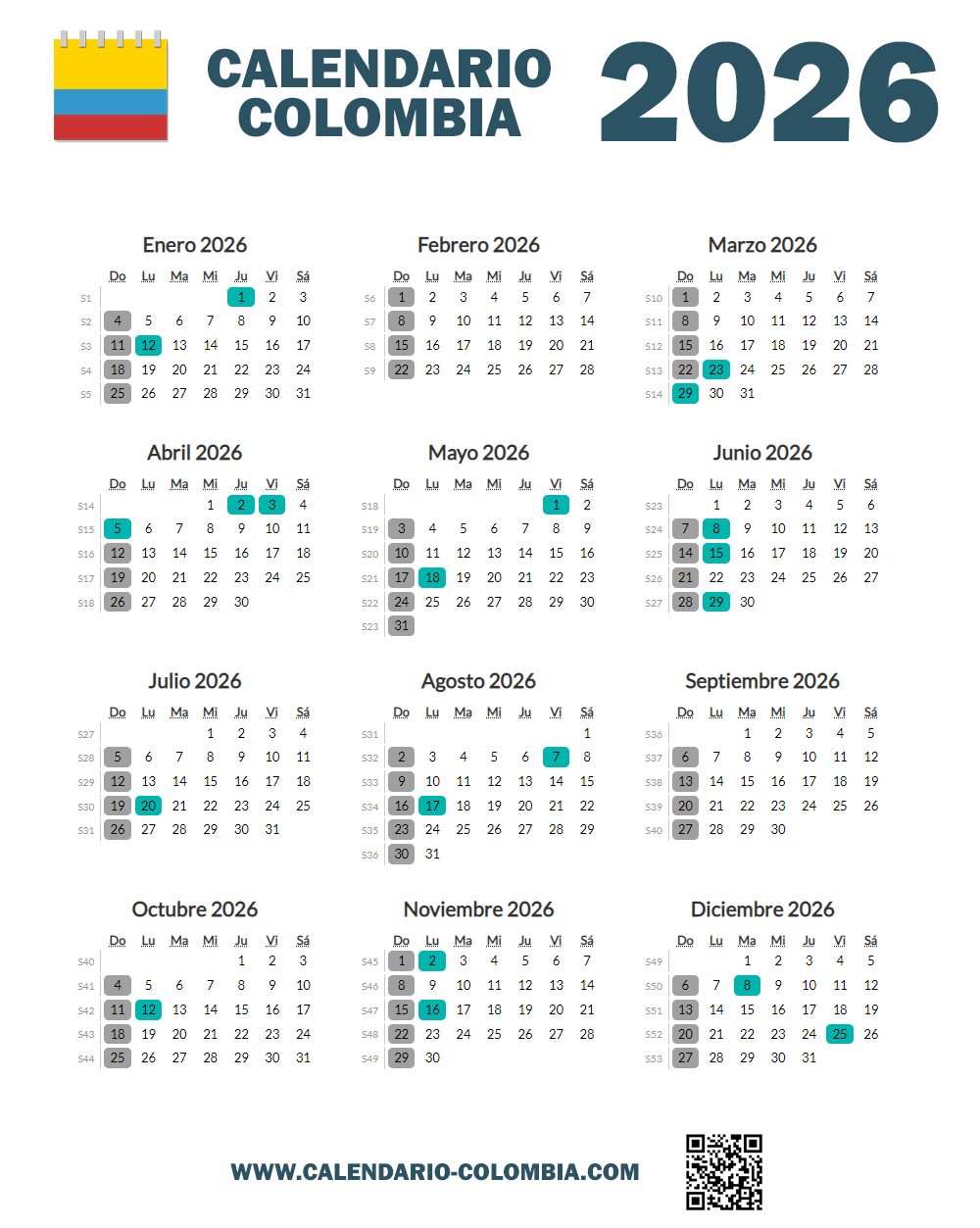 Festivos En Colombia 2026: Calendario Completo De Feriados Y | Calendario con Festivo 2026